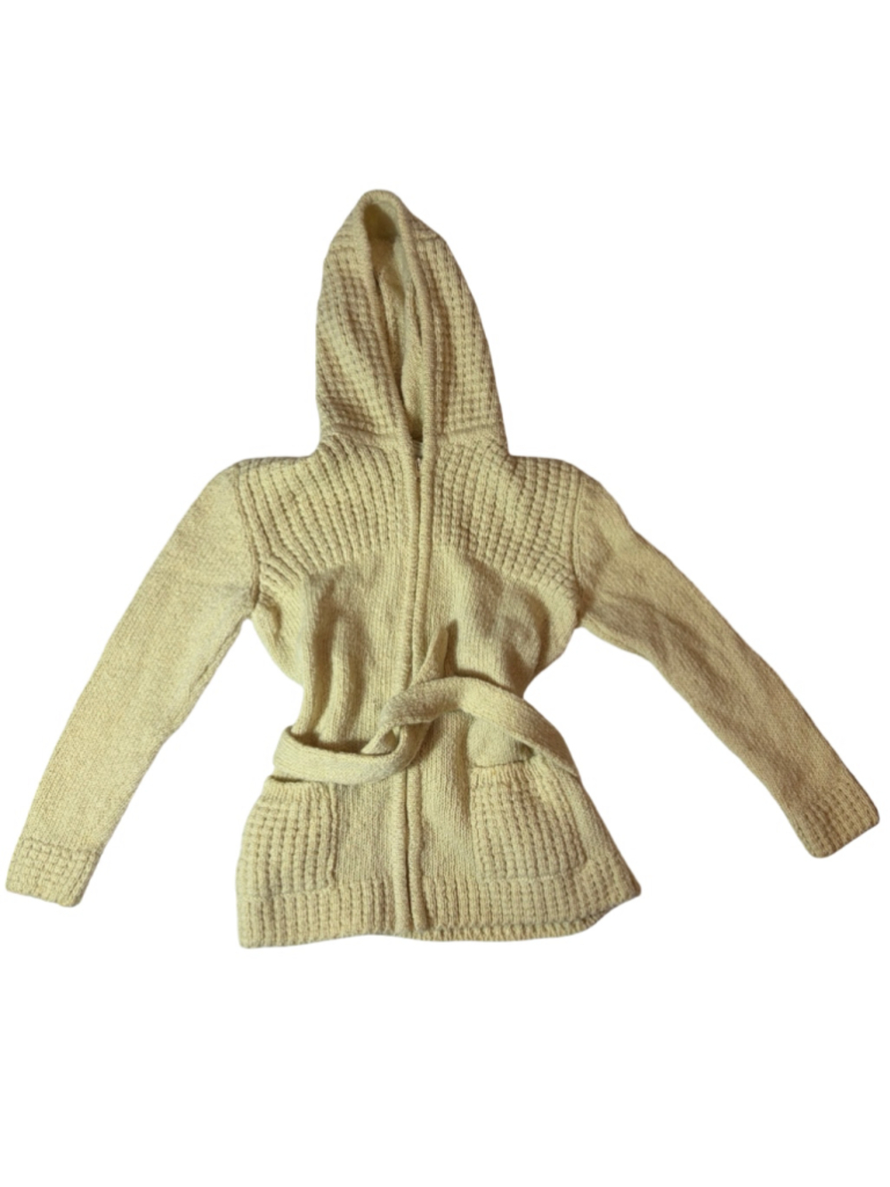 Vintage Gaeltarra Irish Aran Wool Hooded Belted Zip Cardigan Size 38